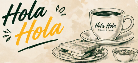 Hola Hola typography and kopitiam cup illustration